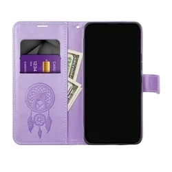 Samsung Galaxy A25 5G Telefontok - MEZZO bagoly mintás lila mágneses szilikon keretes könyvtok-3