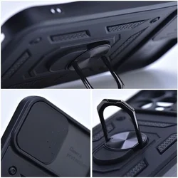 Telefontok Samsung Galaxy A52 / A52 5G / A52s 5G - Camshield - fekete szilikon tok, kitámasztó ujjgyűrűvel, csúsztatható kameravédővel-3