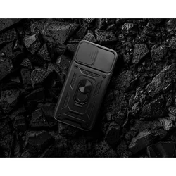 Telefontok Samsung Galaxy A52 / A52 5G / A52s 5G - Camshield - fekete szilikon tok, kitámasztó ujjgyűrűvel, csúsztatható kameravédővel-4