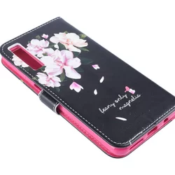 Telefontok Samsung Galaxy A7 2018 - fekete virágos könyvtok-2