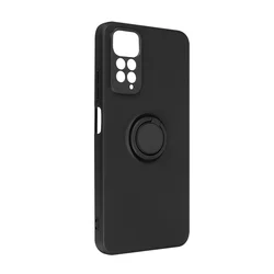 Telefontok Xiaomi Redmi Note 11 - Grip fekete szilikon tok, kitámasztó ujjgyűrűvel-1