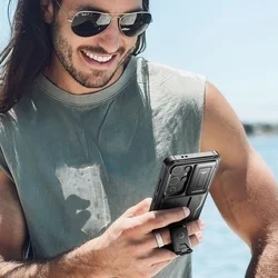 Samsung Galaxy S24 Ultra Telefontok - Tech- Protect Kevlar Pro- átlátszó előlap + plexi fekete hátlapi 360°-os tok , kitámasztható-3