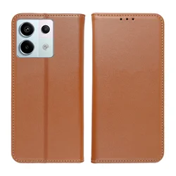 Xiaomi Redmi Note 13 Pro 5G Telefontok - Eredeti bőr Smart barna mágneses szilikon keretes könyvtok-1