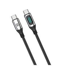 Kábel: Forever - Type-C / Type-C (USB-C) fekete szövet gyorstöltő kábel 1m, 100W-1