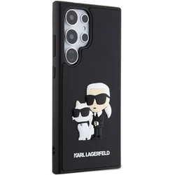 Telefontok Samsung Galaxy S24 Ultra - Karl Lagerfeld Saffiano Karl and Choupette - fekete műanyag hátlap tok-1