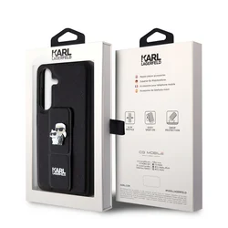 Telefontok Samsung Galaxy S24 - Karl Lagerfeld Saffiano Grip Stand Metal Logo - fekete kitámasztható hátlap tok-5
