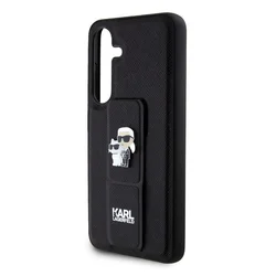 Telefontok Samsung Galaxy S24+ (S24 Plus) - Karl Lagerfeld Saffiano Grip Stand Metal Logo - fekete kitámasztható hátlap tok-4