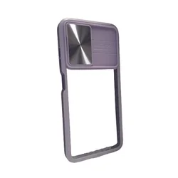 Samsung Galaxy A05s Telefontok - Slider csúsztatható kameravédős lila keretes hátlap tok, műanyag átlátszó hátlappal-2