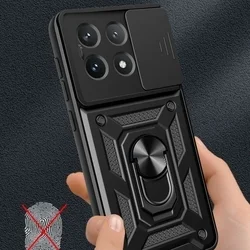 Telefontok Xiaomi Poco X6 Pro 5G - Camshield - fekete szilikon tok, kitámasztó ujjgyűrűvel, csúsztatható kameravédővel-4