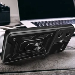 Xiaomi Redmi Note 13 Pro+ 5G Telefontok - Camshield - fekete szilikon tok, kitámasztó ujjgyűrűvel, csúsztatható kameravédővel-2