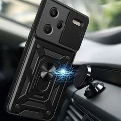 Xiaomi Redmi Note 13 Pro+ 5G Telefontok - Camshield - fekete szilikon tok, kitámasztó ujjgyűrűvel, csúsztatható kameravédővel-4