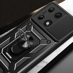Telefontok Xiaomi Poco M6 Pro - Camshield - fekete szilikon tok, kitámasztó ujjgyűrűvel, csúsztatható kameravédővel-5