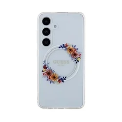 Telefontok Samsung Galaxy S24 - Guess Flowers Wreath - átlátszó, virágmintás MagSafe kompatibilis hátlap tok-2