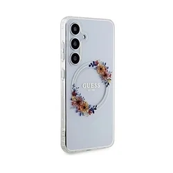 Telefontok Samsung Galaxy S24 - Guess Flowers Wreath - átlátszó, virágmintás MagSafe kompatibilis hátlap tok-1