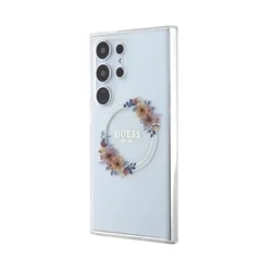 Telefontok Samsung Galaxy S24 Ultra - Guess Flowers Wreath - átlátszó, virágmintás MagSafe kompatibilis hátlap tok-2