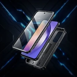 Telefontok Samsung Galaxy A55 5G - Tech- Protect Kevlar Pro- átlátszó előlap + plexi fekete hátlapi 360°-os tok , kitámasztható-2