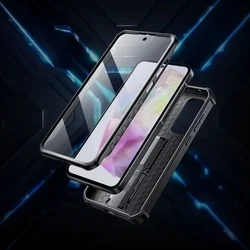 Telefontok Samsung Galaxy A35 5G - Tech- Protect Kevlar Pro- átlátszó előlap + plexi fekete hátlapi 360°-os tok , kitámasztható-3
