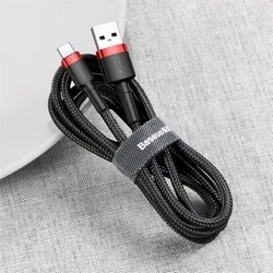 BASEUS Cafule - USB / Type-C (USB-C) fekete szövet kábel 2A, 3m -4