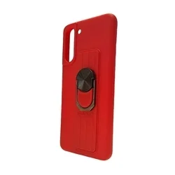 Telefontok Samsung Galaxy S21 - piros gyűrűs, kitámasztható szilikon hátlap tok-2