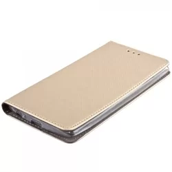 Telefontok Samsung Galaxy M20 - arany mágneses szilikon keretes könyvtok-1