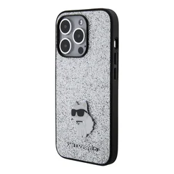 Telefontok iPhone 15 Pro - Karl Lagerfeld - FIXED GLITTER C LOGO METAL PIN - hátlap tok, ezüst-1
