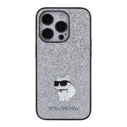 Telefontok iPhone 15 Pro - Karl Lagerfeld - FIXED GLITTER C LOGO METAL PIN - hátlap tok, ezüst-2
