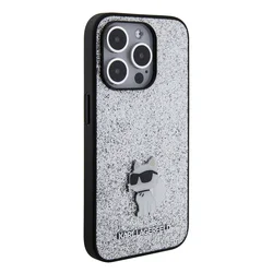Telefontok iPhone 15 Pro - Karl Lagerfeld - FIXED GLITTER C LOGO METAL PIN - hátlap tok, ezüst-3