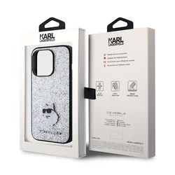 Telefontok iPhone 15 Pro - Karl Lagerfeld - FIXED GLITTER C LOGO METAL PIN - hátlap tok, ezüst-6