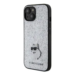 Telefontok iPhone 15 - Karl Lagerfeld - FIXED GLITTER C LOGO METAL PIN - hátlap tok, ezüst-1