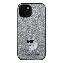 Telefontok iPhone 15 - Karl Lagerfeld - FIXED GLITTER C LOGO METAL PIN - hátlap tok, ezüst-2