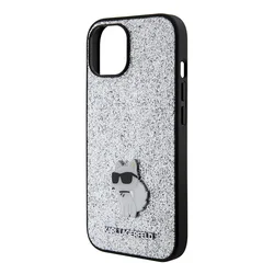 Telefontok iPhone 15 - Karl Lagerfeld - FIXED GLITTER C LOGO METAL PIN - hátlap tok, ezüst-4