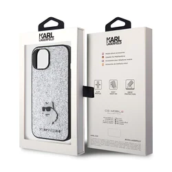 Telefontok iPhone 15 - Karl Lagerfeld - FIXED GLITTER C LOGO METAL PIN - hátlap tok, ezüst-7