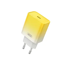 Telefon töltő: XO CE18 - Type-C (USB-C) fehér/sárga hálózati töltőfej, 30W-1