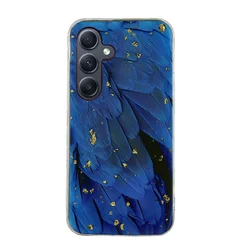 Samsung Galaxy A15 4G / 5G telefontok - Gold Glam Blue - mintás műanyag hátlap tok, szilikon kerettel-1