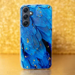 Samsung Galaxy A15 4G / 5G telefontok - Gold Glam Blue - mintás műanyag hátlap tok, szilikon kerettel-3