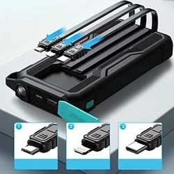 Joyroom L016 powerbank - fekete power bank 10000mAh, beépített MicroUSB/Type-C/Lightning/USB kábelekkel-4