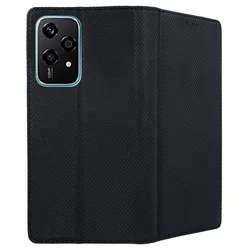 Honor 200 Lite 5G telefontok - fekete mágneses szilikon keretes könyvtok-1