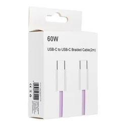 Univerzális kábel - Type-C (USB-C) / Type-C (USB-C) lila szövet kábel 2m, 60W-1