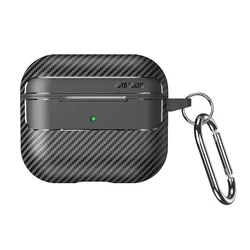 AirPods 3 tartó - Carbon mintás fekete, karabinerrel-1