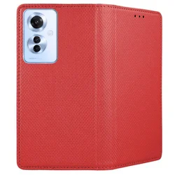 Oppo Reno11 F 5G telefontok - piros mágneses szilikon keretes könyvtok-1