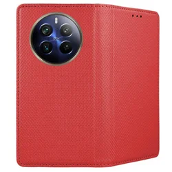 Realme 12 Pro+ 5G telefontok - piros mágneses szilikon keretes könyvtok-2