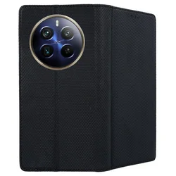 Realme 12 Pro+ 5G telefontok - fekete mágneses szilikon keretes könyvtok-2