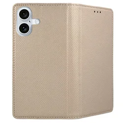 iPhone 16 Plus telefontok - arany mágneses átlátszó szilikon keretes könyvtok-2