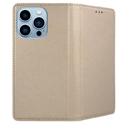 iPhone 16 Pro Max telefontok - arany mágneses átlátszó szilikon keretes könyvtok-2