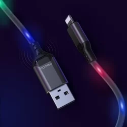 LED Adatkábel: Proda Leiyin Series PD-B14i Sound-aktivált LED USB / Lightning kábel 2.1A 1M fehér-7