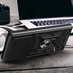 Telefontok Xiaomi Redmi 13 - Camshield - fekete szilikon tok, kitámasztó ujjgyűrűvel, kifordítható kameravédővel-1