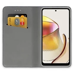 Telefontok Motorola Moto E14 - kék mágneses szilikon keretes könyvtok-1