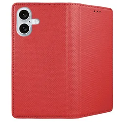 iPhone 16 telefontok - piros mágneses átlátszó szilikon keretes könyvtok ﻿-2