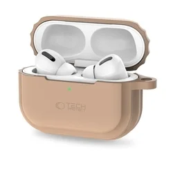 Tech- Protect - AirPods Pro 1 tartó - világosbarna szilikon tok, pánttal-1