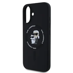 iPhone 16 telefontok - Karl Lagerfeld és Choupette - MagSafe kompatibilis fekete hátlap tok-2
